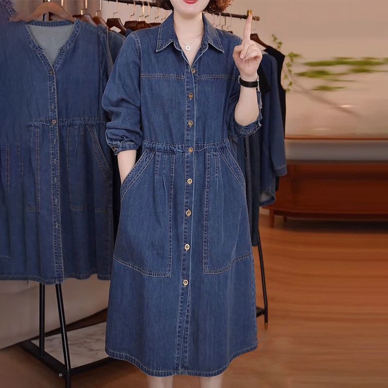 ロングワンピース ゆったり着こなすデニムシャツワンピース