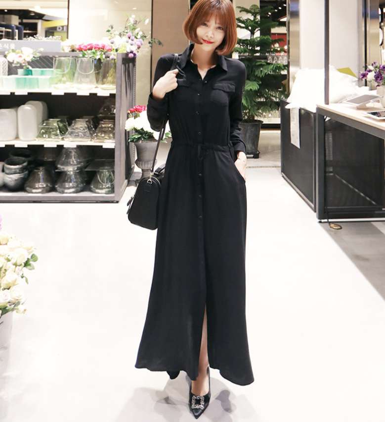 ロングワンピース シンプル優美シャツワンピース