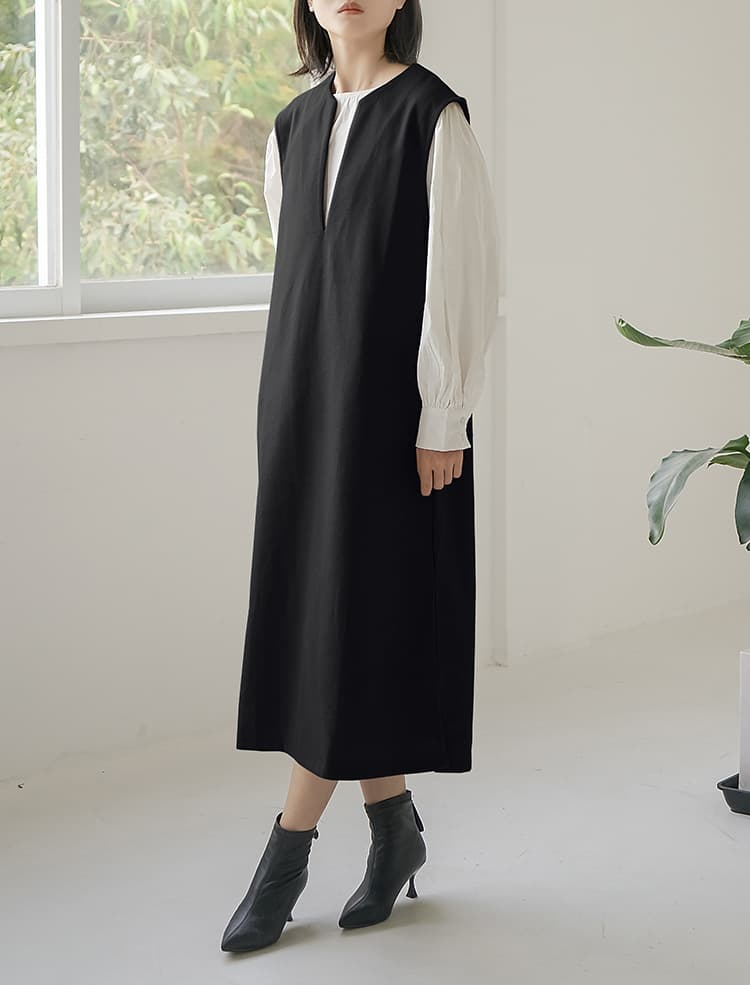 ロングワンピース レディース ノースリーブ ロング丈 重ね着風 ベスト風ワンピース