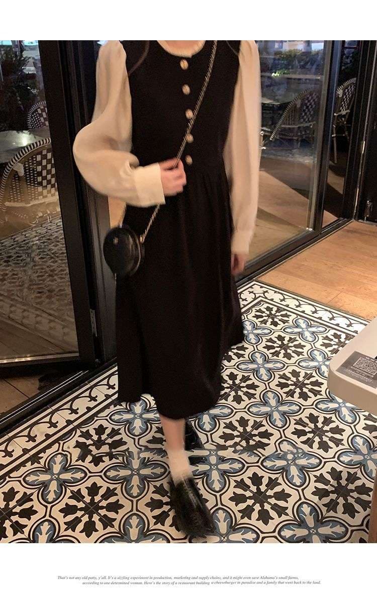 ロングワンピース パフスリーブ クラシカルワンピース