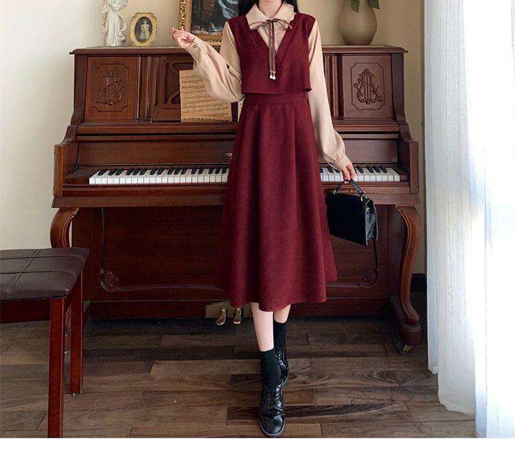 ロングワンピース クラシカル リボン ジャンパースカート