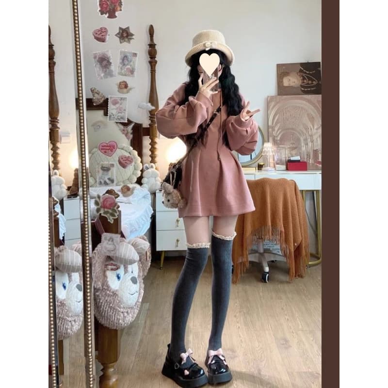 ロングワンピース ふんわり袖のゆったりスウェットミニワンピース