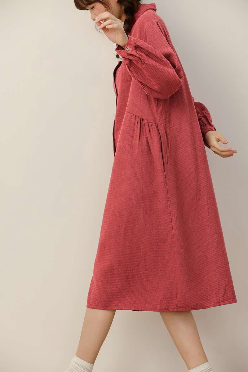 ロングワンピース コットンリネン ロング羽織りシャツワンピース