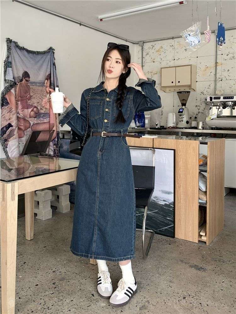 ロングワンピース クラシカル デニムワンピース