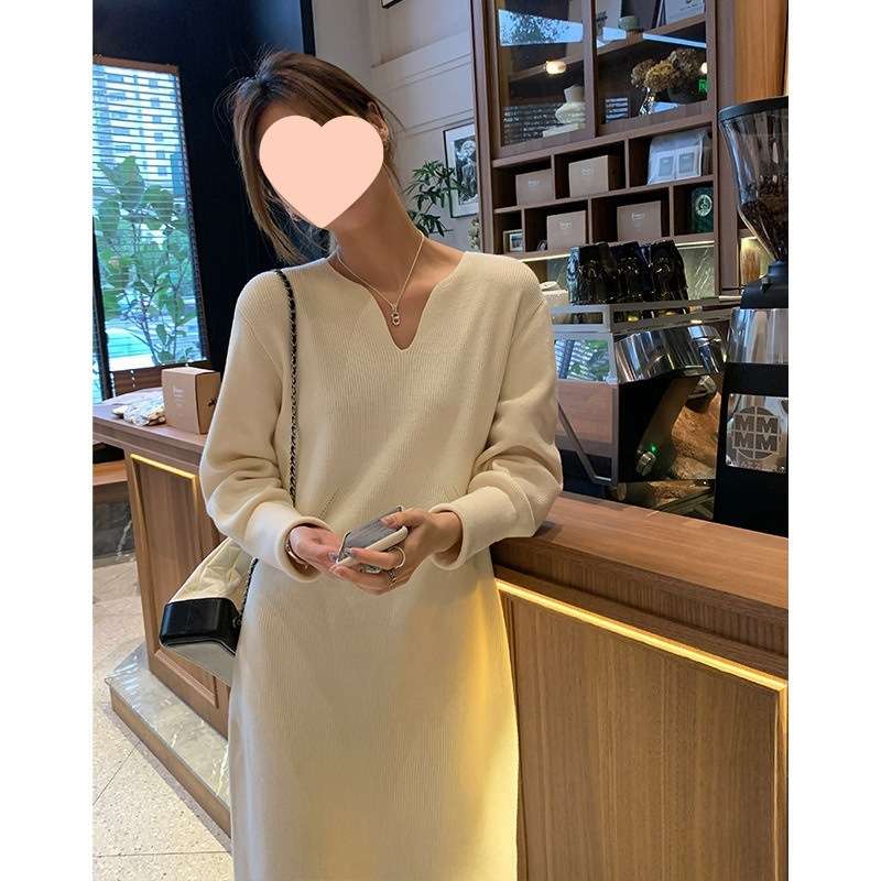 ロングワンピース ゆったりリラックス長袖ニット素材ワンピース