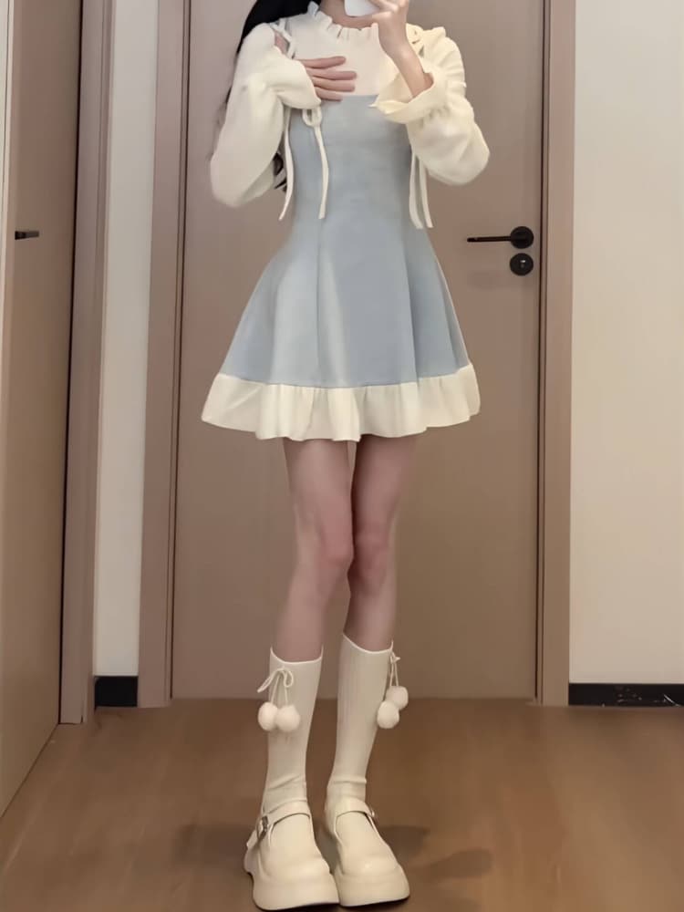 ロングワンピース 姫系リボンレース飾り付きティアードワンピース