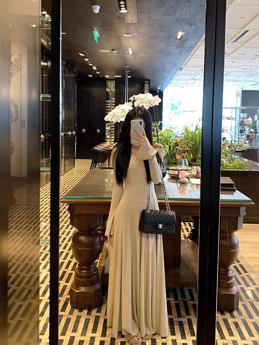 ロングワンピース シンプル細リブマーメイドワンピース