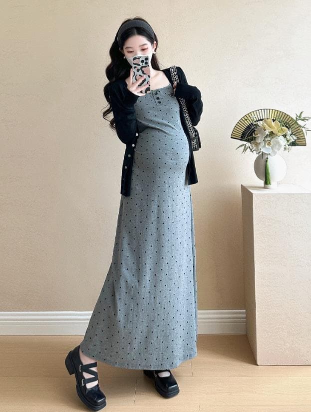 ロングワンピース 妊婦服 ドット柄マキシワンピース レディース