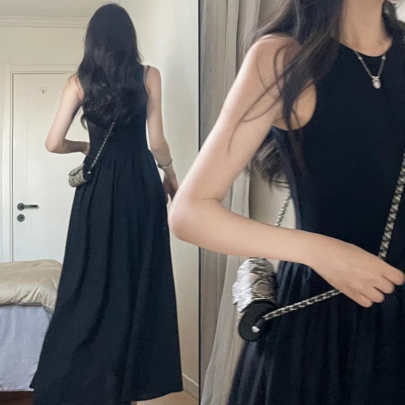 無地ノースリーブロングワンピース女性用