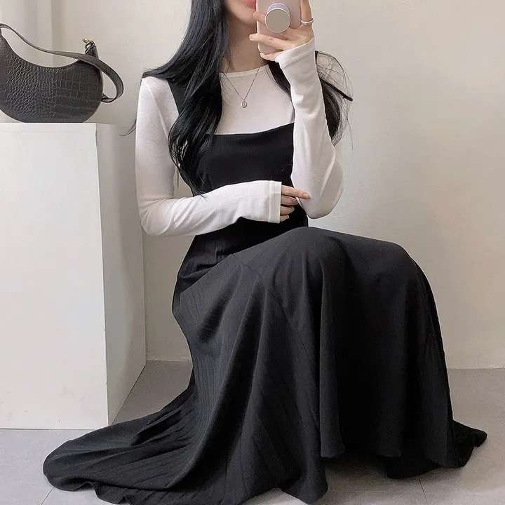 ロングワンピース しなやか優美シルエットジャンパースカート