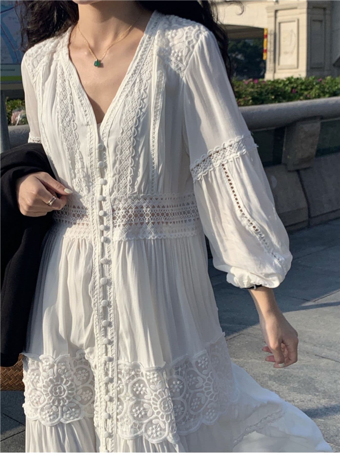 ロングワンピース 優美なレース切替フェミニンマキシワンピース