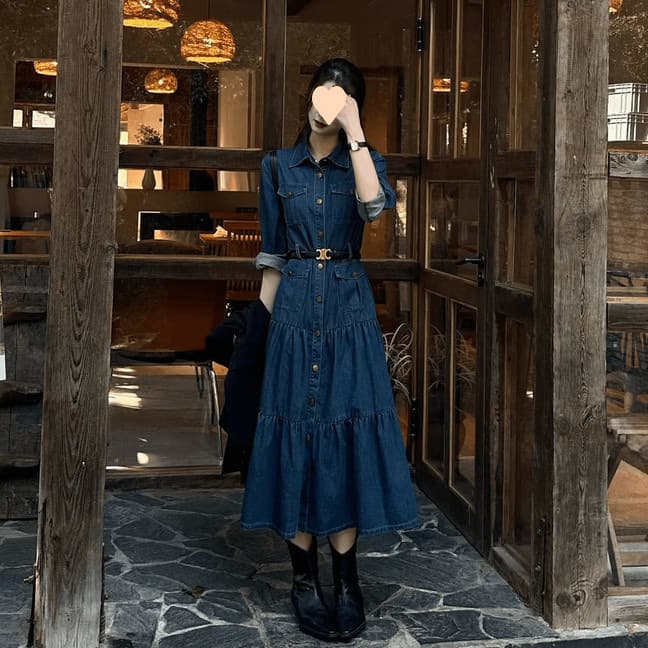 ロングワンピース 優美な階段フレアティアードワンピース