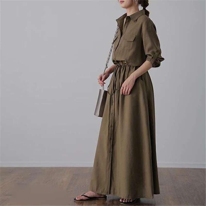 ロングワンピース カジュアル優美シャツワンピース