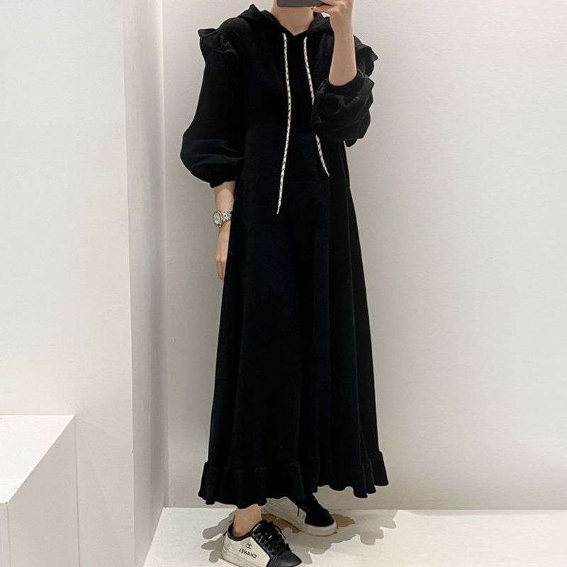 ロングワンピース ティアードフリル付きスウェットワンピース