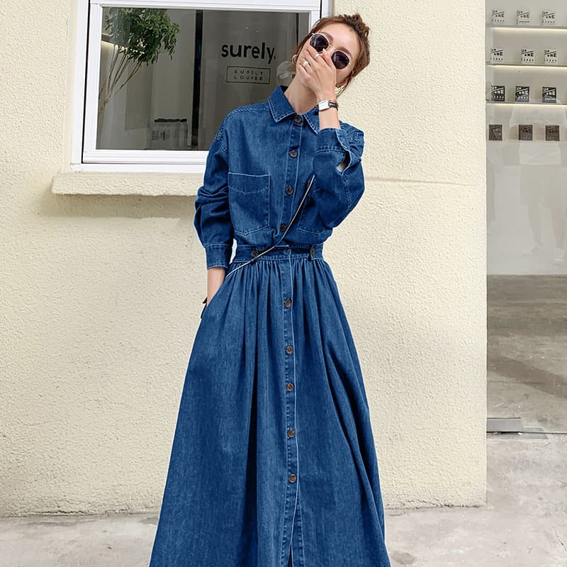 ロングワンピース ギャザーたっぷり優美シルエットワンピース