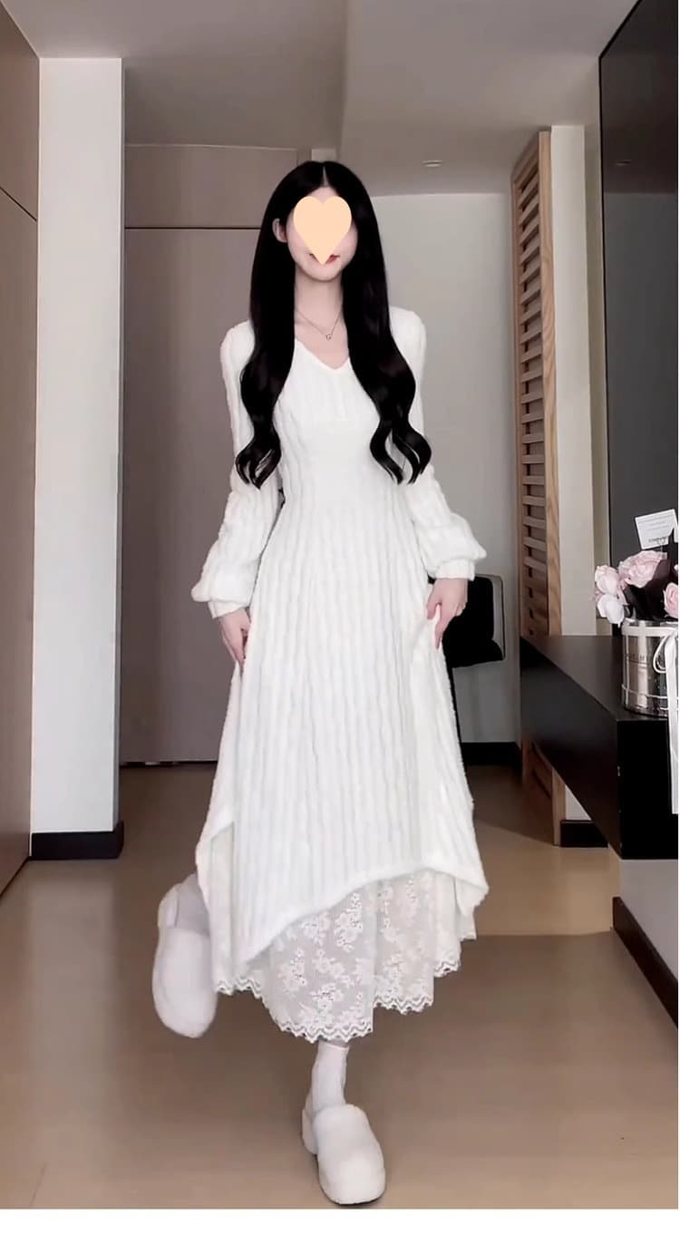 ロングワンピース レース付きプリンセスマキシワンピース