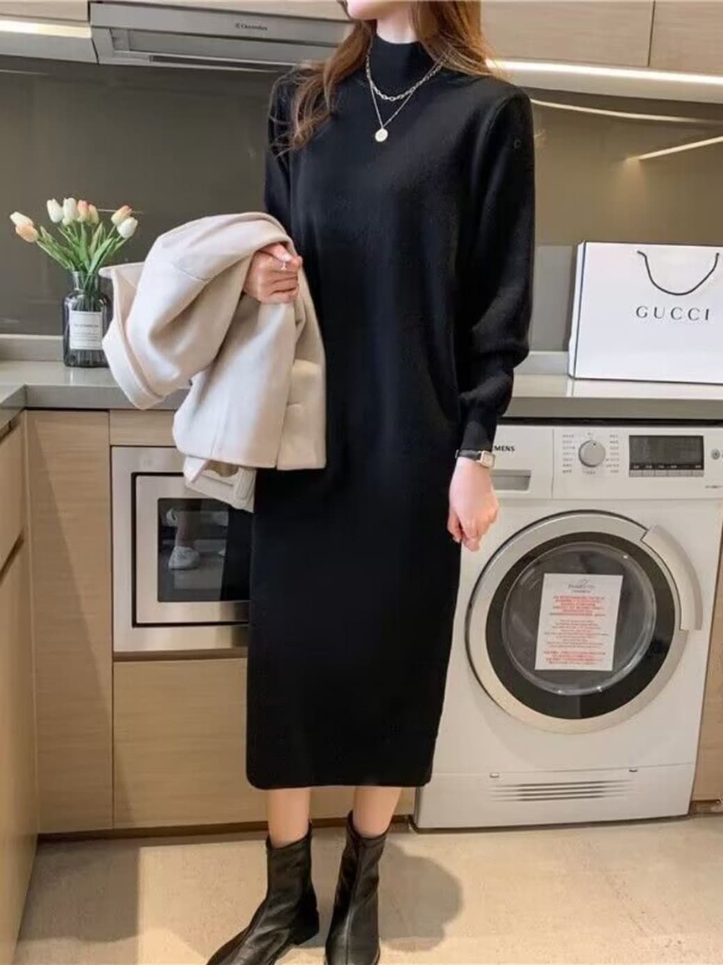 ロングワンピース タートルネック 上質シンプル 大人の余裕タートルワンピース