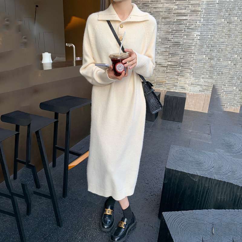 ロングワンピース ゆったりハイネックワンピース