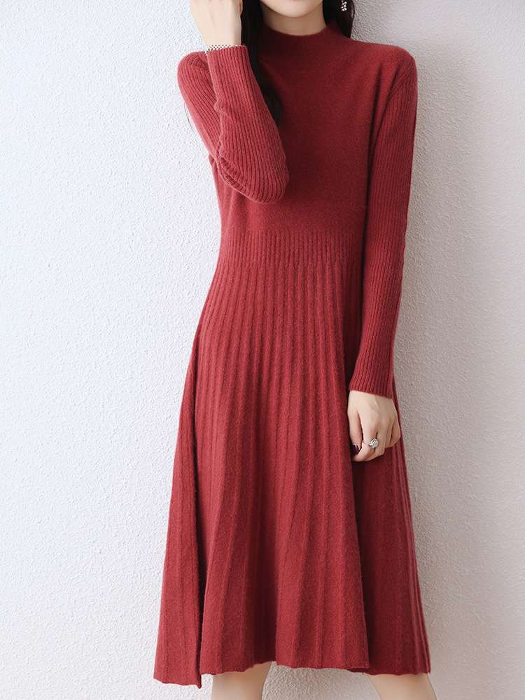 ロングワンピース ウェーブプリーツロングワンピース