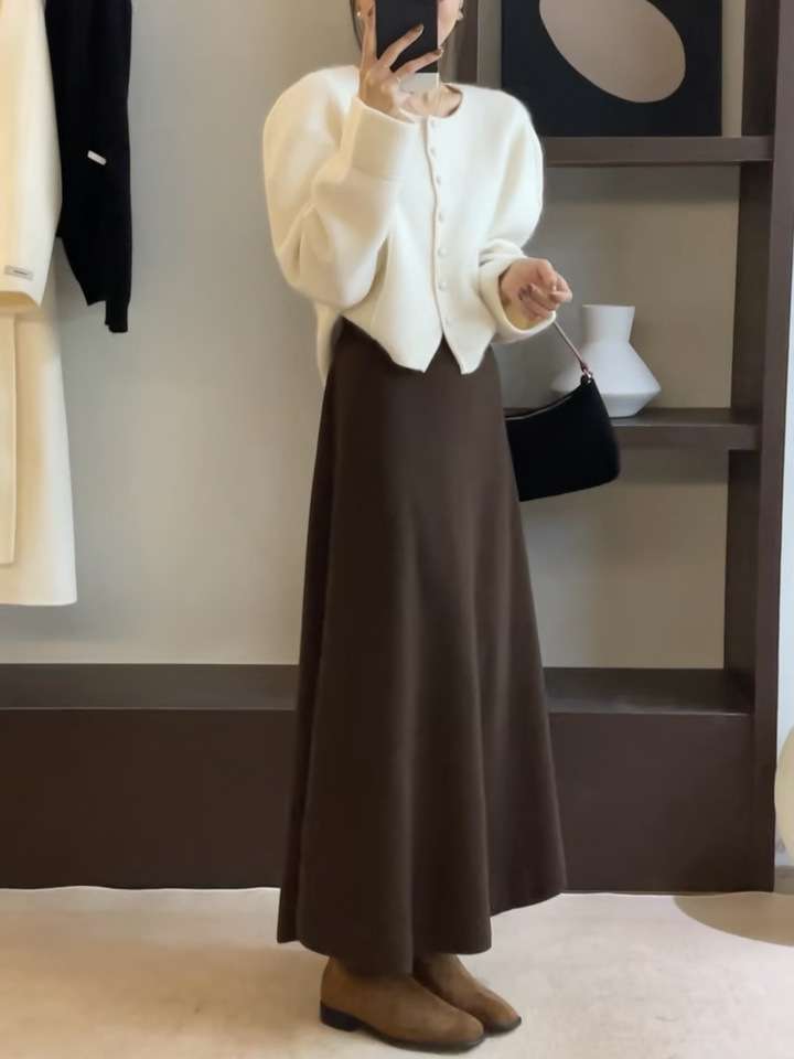 ロングワンピース シンプルニュアンス ニットロングワンピース