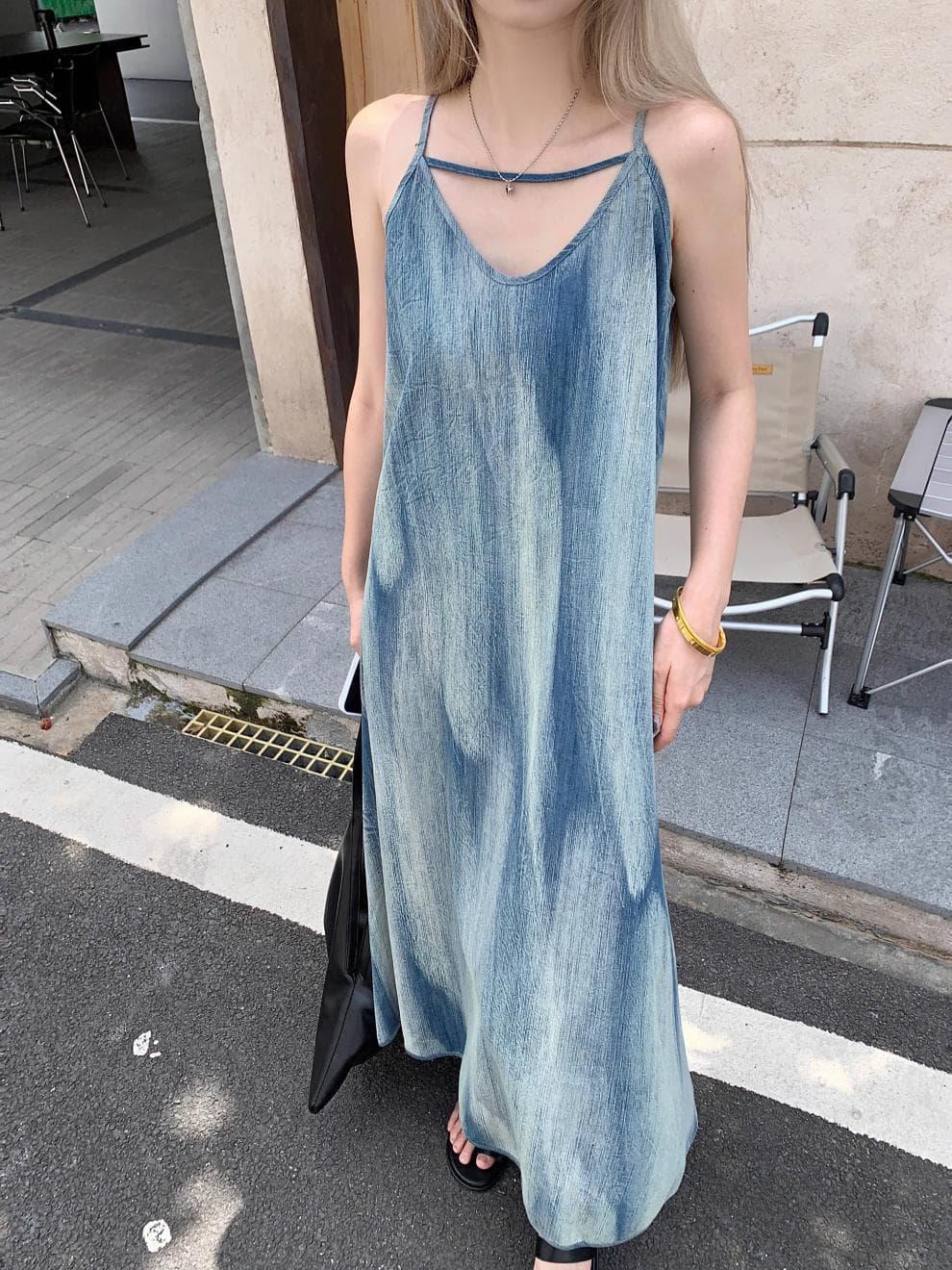 ロングワンピース ゆらぎ染めマキシ丈ワンピース