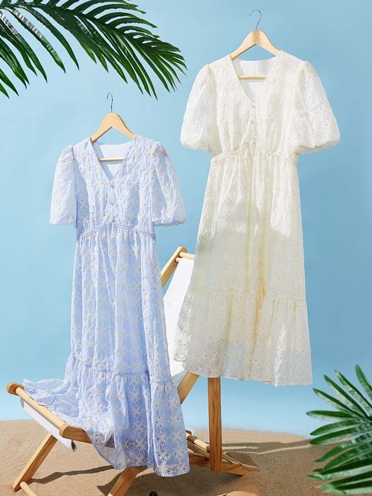 ロングワンピース レース 花刺繍レース ふんわりティアードワンピース
