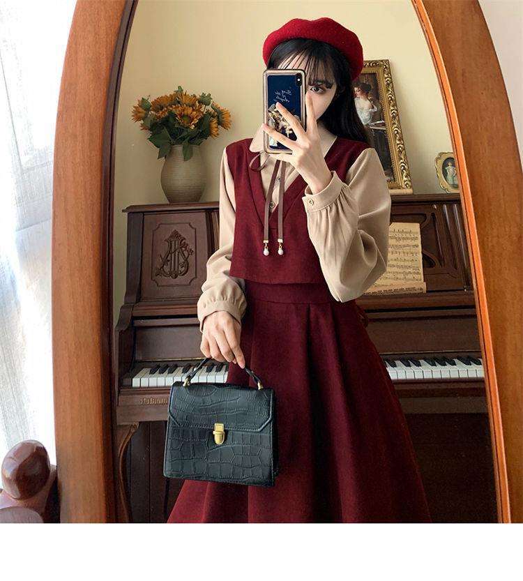 ロングワンピース クラシカル リボン ジャンパースカート