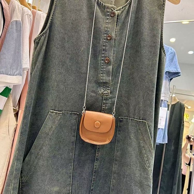 ロングワンピース ゆったりデニムジャンパースカート