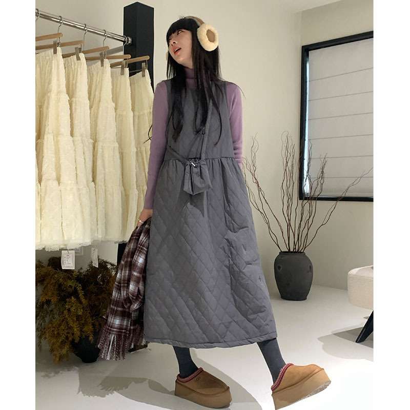 ロングワンピース キルティング ギャザー ロングジャンパースカート