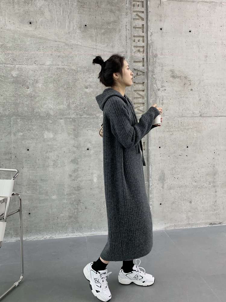 ロングワンピース ゆったりリブニット ロングワンピース
