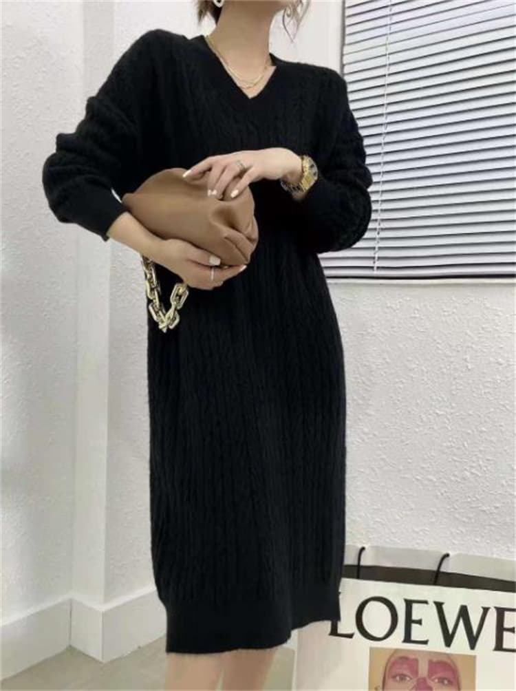 大きいサイズ ケーブル編み ニット ロングワンピース 秋冬 長袖