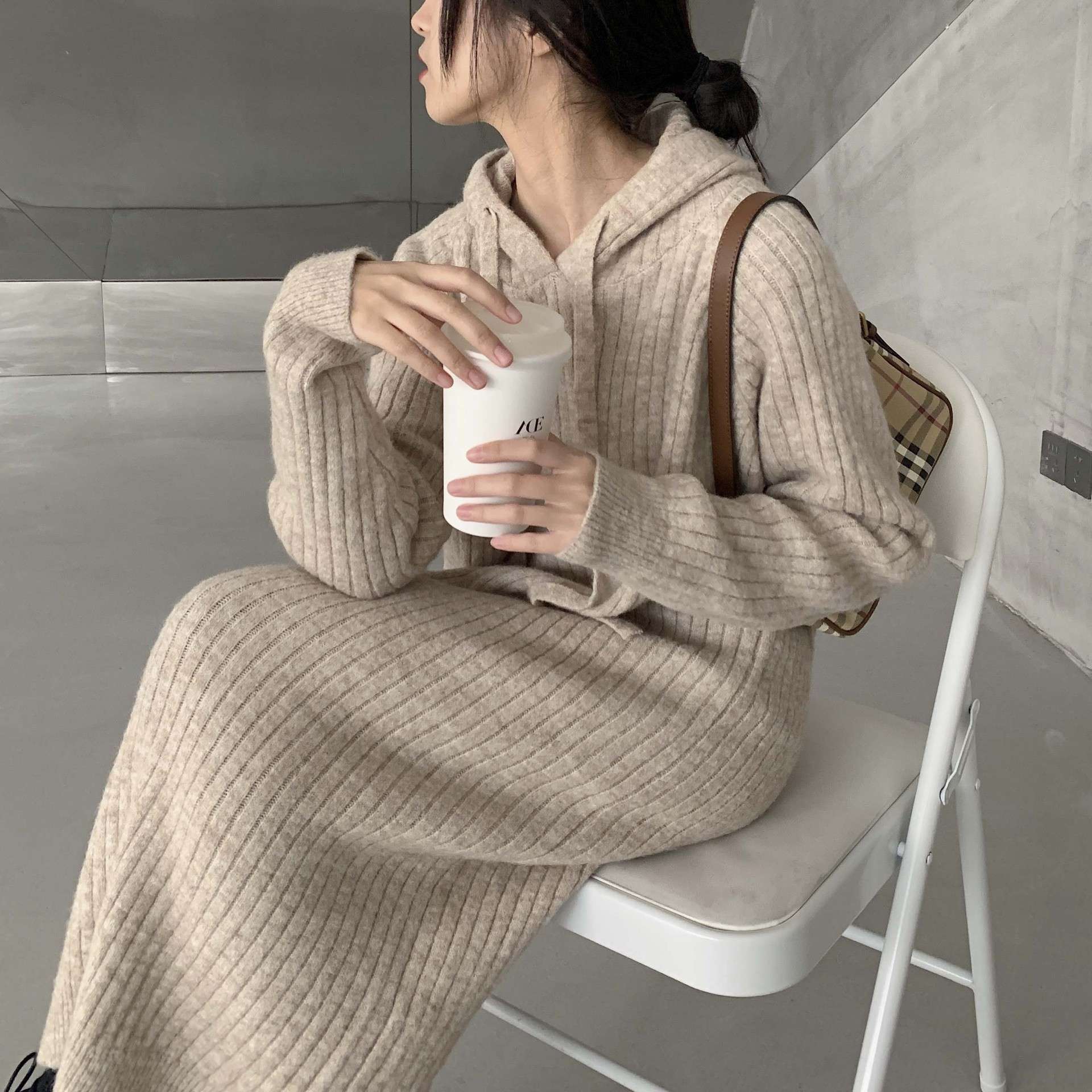 ロングワンピース ゆったりリブニット ロングワンピース