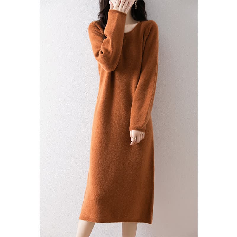 ロングワンピース シンプルリブ編み縦長ワンピース