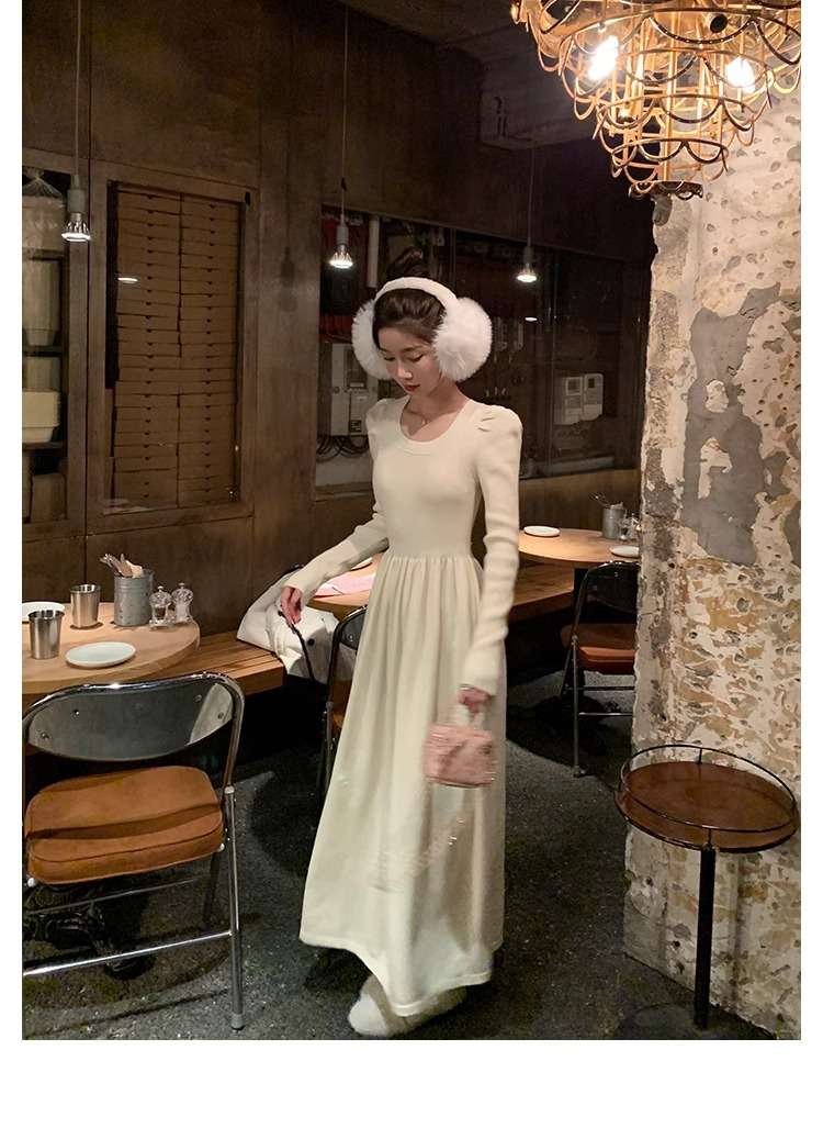 ロングワンピース シャーリング プリンセスニットワンピース