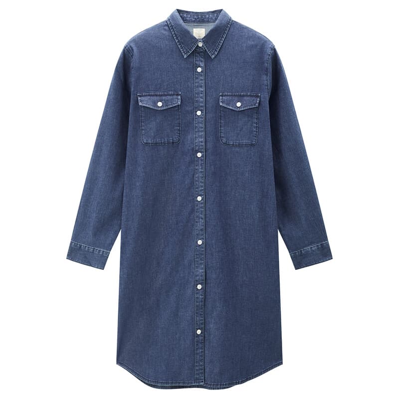 ロングワンピース デニム シンプル切替ロングデニムワンピース