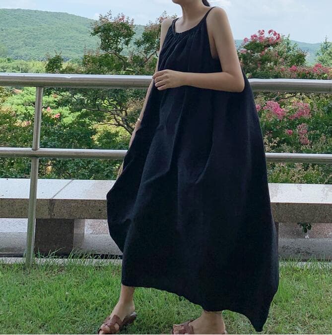 ロングワンピース キャミワンピース レディース ロング丈 韓国風 着痩せ効果