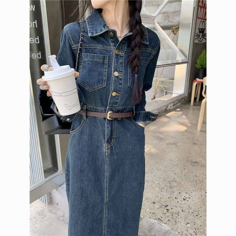 ロングワンピース クラシカル デニムワンピース