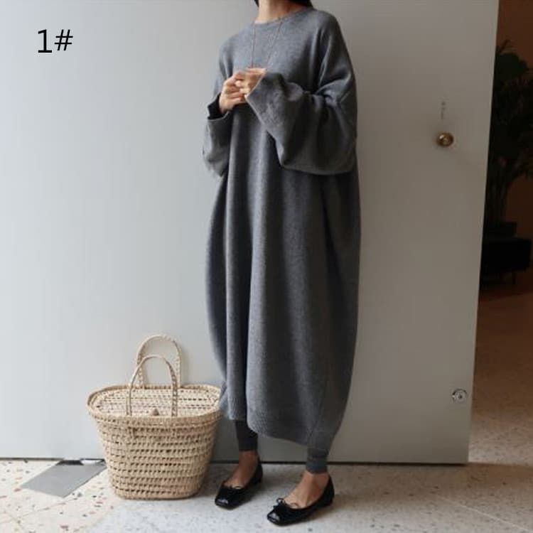 ロングワンピース ふんわりニット ロング丈体型カバー 上品ワンピース