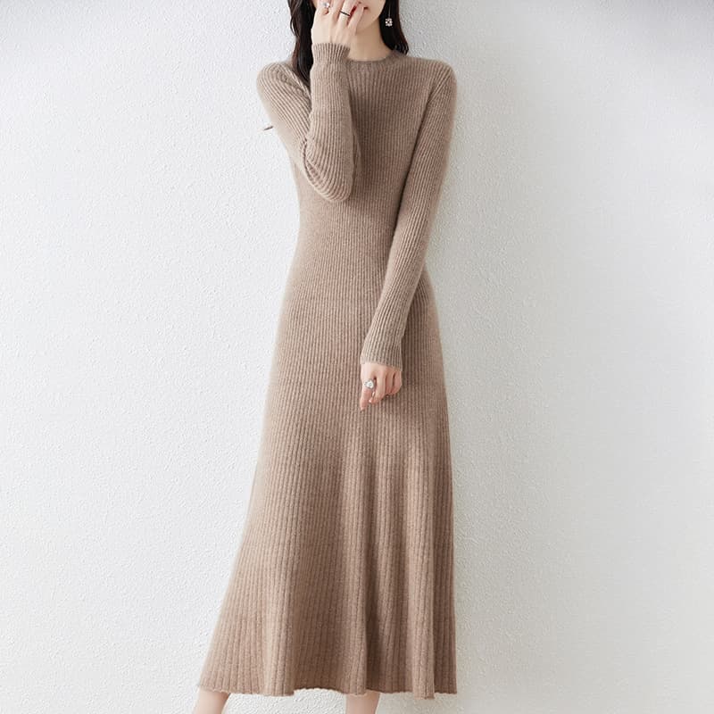ロングワンピース リブ編みすっきりシルエットワンピース