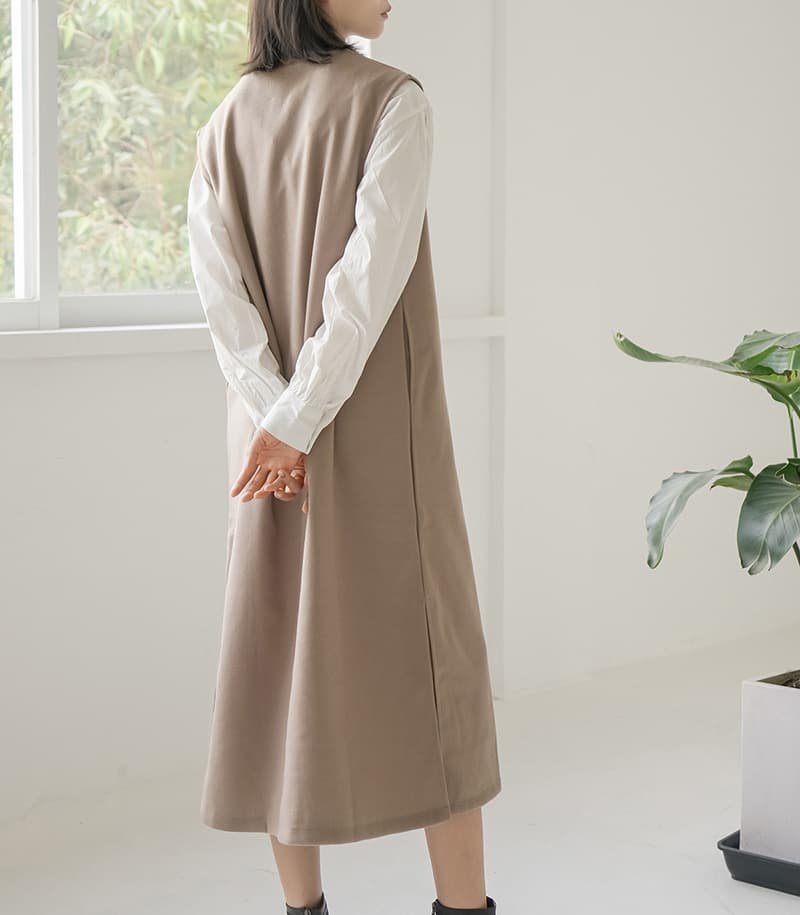 ロングワンピース レディース ノースリーブ ロング丈 重ね着風 ベスト風ワンピース