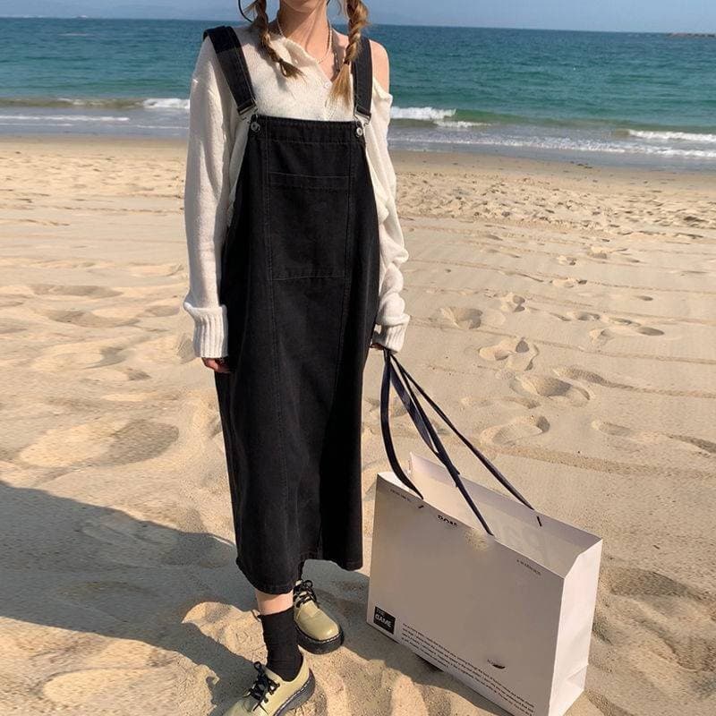 ロングワンピース 大人かわいいサロペットデニムワンピース