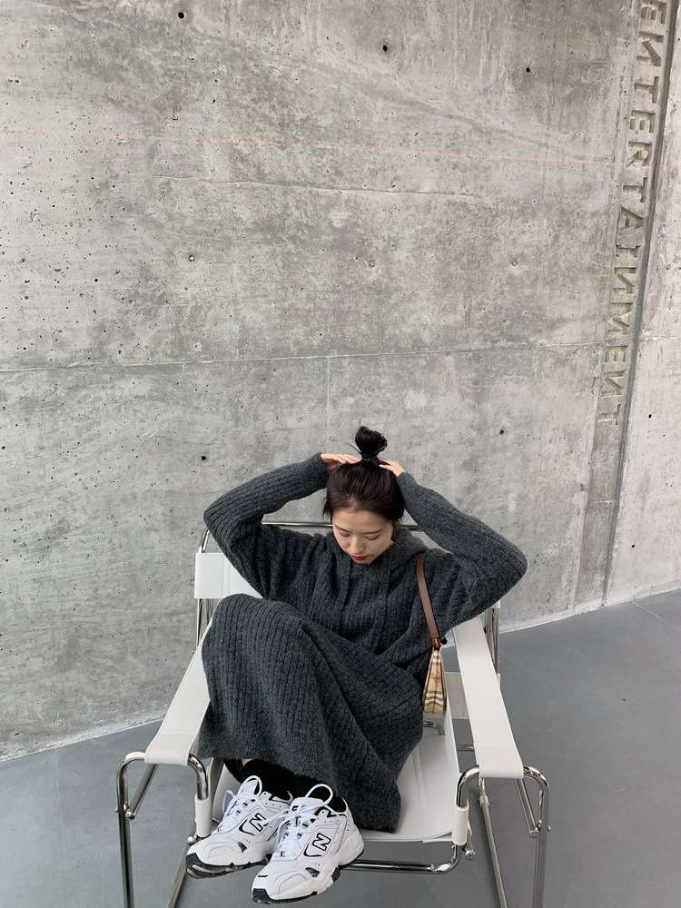 ロングワンピース ゆったりリブニット ロングワンピース