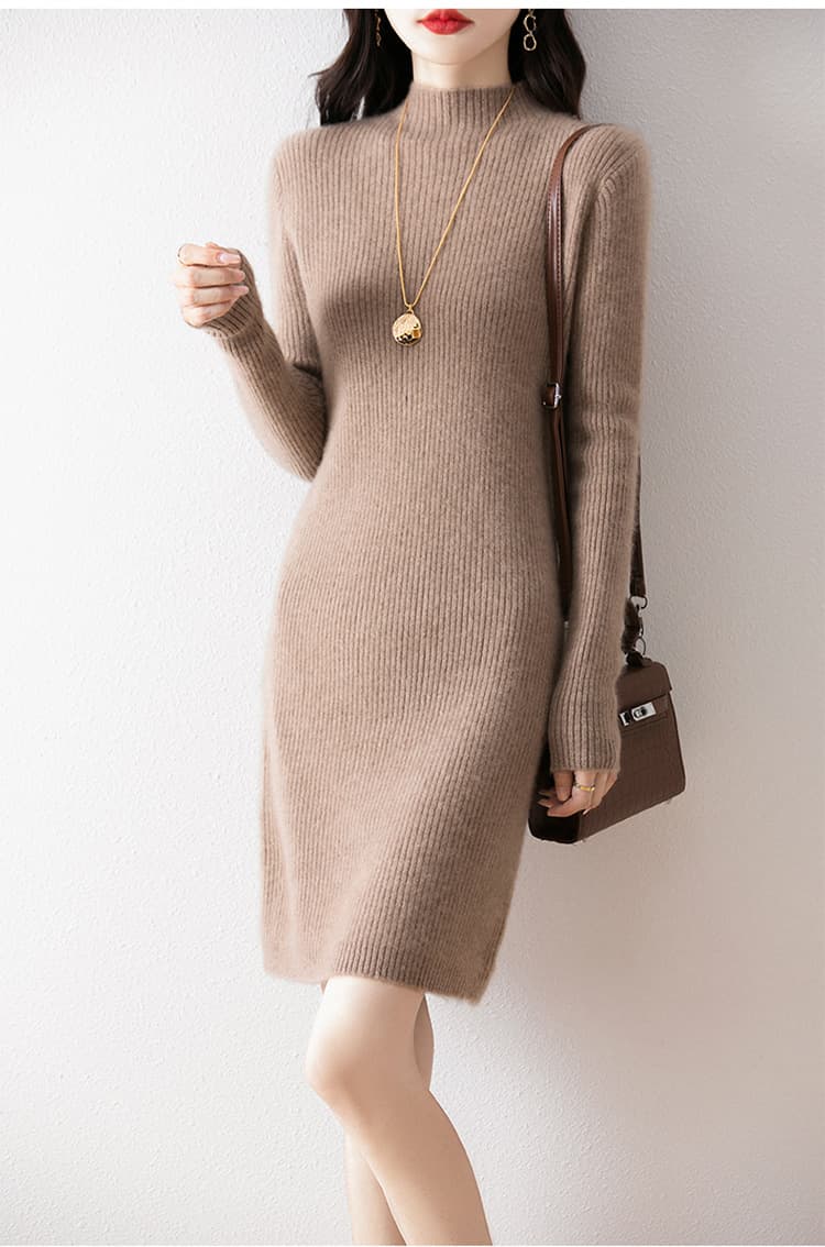 ロングワンピース シンプル リブニット ワンピース