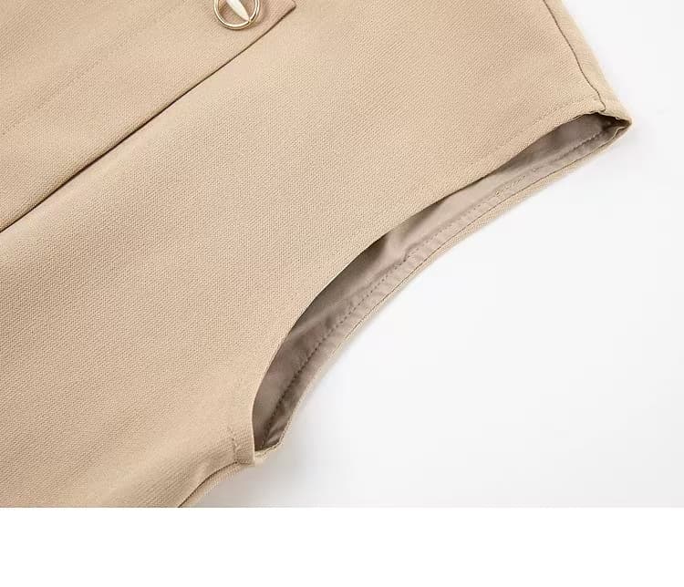 ロングワンピース 上品シャツワンピース夏新作ベルト付きベージュ