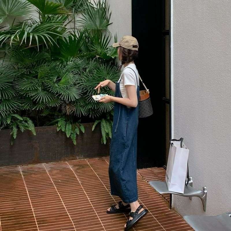 ロングワンピース ゆったりサロペットワンピース