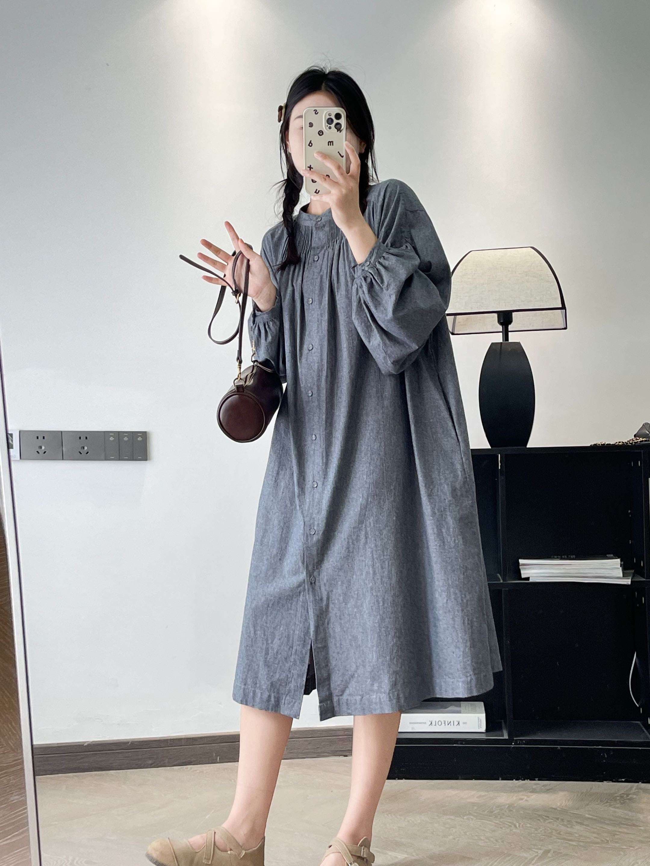 ロングワンピース ふんわり袖のギャザーワンピース