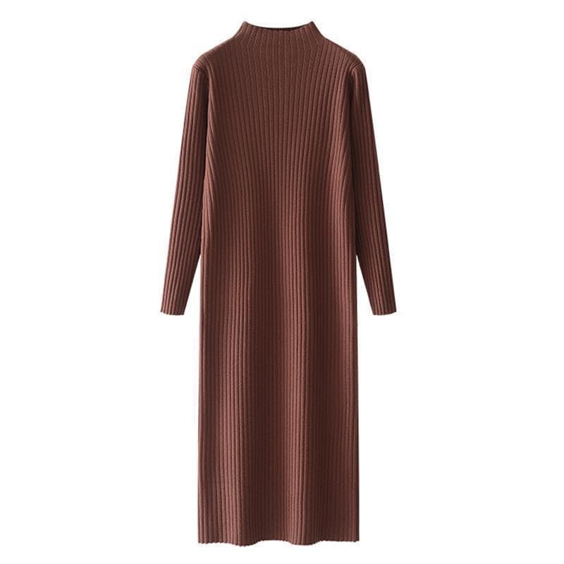 ロングワンピース リブ編みタートルネックロングワンピ