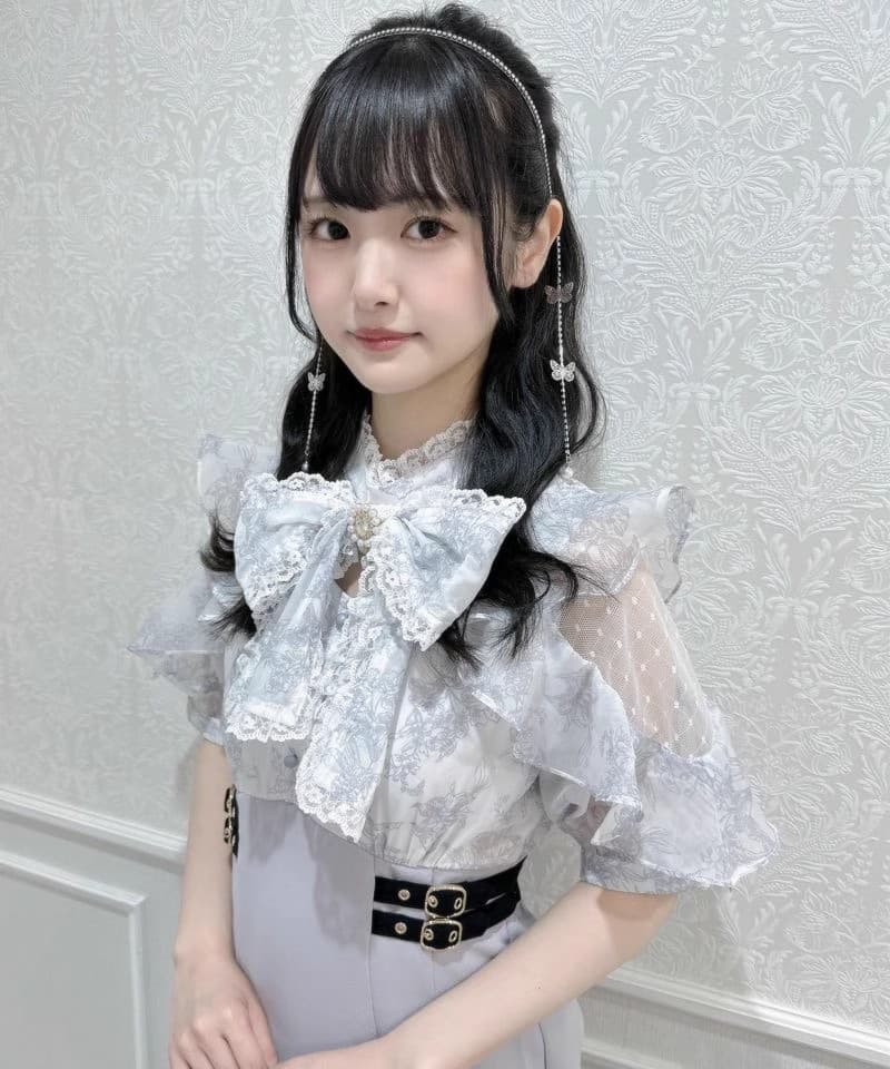 ロングワンピース ふんわり袖レースリボンワンピース