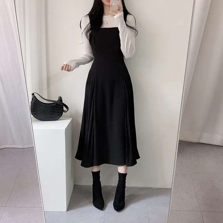 ロングワンピース しなやか優美シルエットジャンパースカート