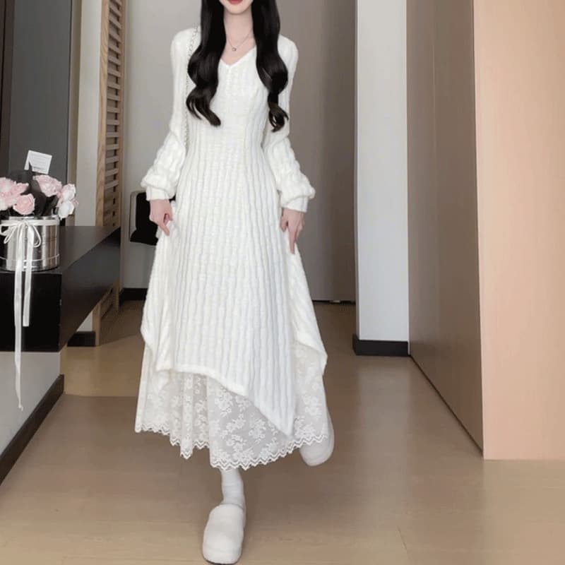 ロングワンピース レース付きプリンセスマキシワンピース